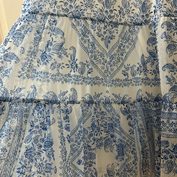 Calvin Klein blue and white drop waist tiered dress. Delft blue. Halter with tie - Picture 5 of 14